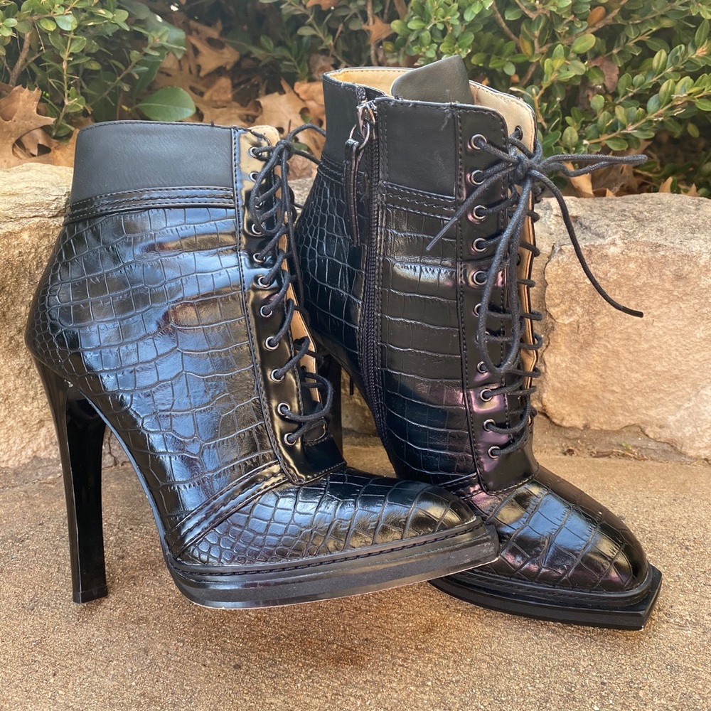 Gwen Stefani Black Croc Print Booties 6